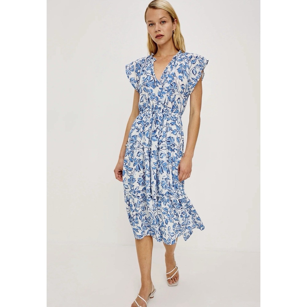 Rails Juni Azure Jasmine Floral Linen Blend Maxi Dress Blue White Small S